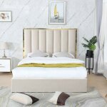 Lit coffre effet laiton et velours maria - gris - 160x200, velours, style art dco, 213 x 170 x 140 cm ...
