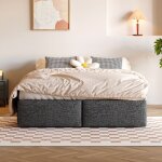 Lit coffre hydraulique 140x200cm, lit adulte capitonn�, lit double 2 tiroirs sans t�te de lit, sans matelas, ...