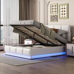 Lit coffre 140x190 cm avec sommier bois massif, avec rangement grand, éclairage led, tête de lit réglable, ... Lit coffre 140x190 cm avec sommier bois massif, avec rangement grand, éclairage led, tête de lit réglable, ...
