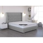 Deco in paris - lit coffre en tissu lin gris 180x200 cm maxi