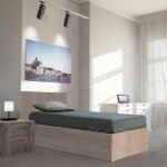 Le quai des affaires - lit coffre madrid 90x190 + 1 sommier / dcor chne blanchi / 196x102x85