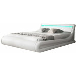 Muebles bonitos - lit coffre pour matelas lit adulte couleur blanc avec led mat�riaux bois et simili ...