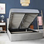 Le quai des affaires - lit coffre 140x190 cm en tissu gris avec t�te de lit - era