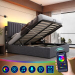 Lit coffre lit rembourr� double 140 x 200 cm avec sommier � lattes en bois, led avec chargement usb type ...