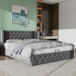 Hauss spole ? lit coffre 180x200cm ? rangement hydraulique ? cadre en velours gris ? t�te de lit haute ...