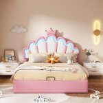 Modernluxe - lit coffre rembourr� en similicuir 140x200cm - lit princesse avec led et moulures en couronne ...