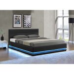 Lit coffre en simili cuir noir 180x200 cm elence
