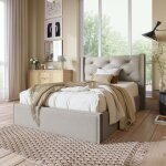 Lit coffre 90x200 cm lit coffre capitonn� avec t�te de lit capitonn� et sommier � lattes en m�tal, en ...