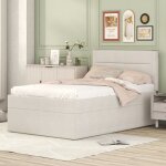 Modernluxe - lit coffre avec sommier � lattes - 90x200 cm - tissu en lin - beige