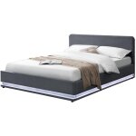 Concept - usine - lit coffre + sommier avec led en velours gris new york Concept - usine - lit coffre + sommier avec led en velours gris new york