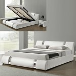Lit coffre sommier relevable nova - blanc - 180x200, polyurthane, style contemporain, 233 x 193 x 87 ...