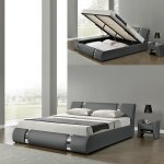 Meubler design lit coffre sommier relevable nova - gris - 180x200, polyurthane, style contemporain, ...