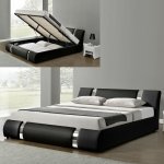 Lit coffre sommier relevable nova - noir - 140x190, polyurthane, style contemporain, 223 x 153 x 87 ...