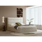 Lit coffre en tissu lin beige 160 x 200 cm shanna