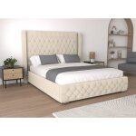 Deco in paris - lit coffre en velours beige 140x190 cm perla