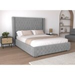 Lit coffre en velours gris 180x200 cm perla