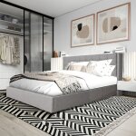 Lit coffre wembley 160x200 + 1 sommier / gris clair / 218x176x111 cm