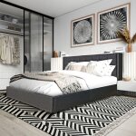 Le quai des affaires - lit coffre wembley 160x200 + 1 sommier / gris fonc / 218 x 176 x 111 cm