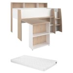 Vente - unique - lit combin� 90 x 200 cm avec bureau et rangements - blanc et naturel + matelas - apolino ...