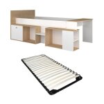 Vente - unique - lit combiné 90 x 200 cm avec bureau et rangements - blanc et naturel + sommier - paloma ... Vente - unique - lit combiné 90 x 200 cm avec bureau et rangements - blanc et naturel + sommier - paloma ...