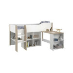 Lit combiné enfant avec bureau rétractable - parisot - liam - blanc et chene - sommier inclus - 90x200 ... Lit combiné enfant avec bureau rétractable - parisot - liam - blanc et chene - sommier inclus - 90x200 ...