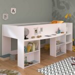 Lit combin� rue 90x200 avec bureau - blanc / gris ou blanc / rose
