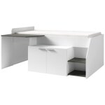 Meublorama - lit combin zola avec bureau - coloris blanc satin et gris - 204 x 90 x 135 cm