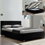 Lit complet sommier relevable + tte de lit + cadre de lit capitole - noir - 180x200, polyurthane, style ...