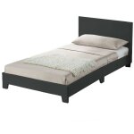 Meubler design - lit complet + tte de lit + cadre de lit simpli - gris - 90x190, polyurthane, style ...