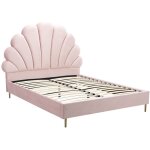 Vente - unique ? lit coquillage 140 x 190 cm ? velours rose 100 % polyester ? cadre � lattes ? charge ...