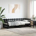 Lit coulissant noir 2x(80x200) cm bois de pin massif
