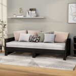 Lit coulissant noir bois de pin solide 2x(90x200) cm