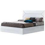 Lit design bois blanc laqu� et t�te de lit blanche laqu�e et argent�e diamanto - 140x190