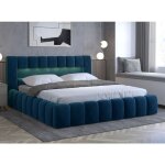 Les tendances - lit coffre luto prestige - design tapiss� velours et led - bleu p�trole - 160x200