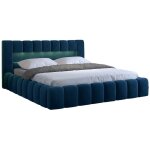 Les tendances - lit coffre luto prestige - design tapiss� velours et led - bleu p�trole - 180x200