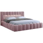 Les tendances - lit coffre luto prestige - design tapiss� velours et led - rose clair - 140x200