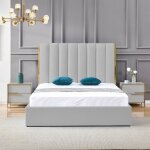 Lit design couleur or avec coffre veneto - gris - 180x200, polyurthane, style art dco, 218 x 188 x ...