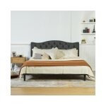 Meubles cosy - lit double (140 x 190cm) avec tête de lit capitonnée en tissu gris, structure en métal, ... Meubles cosy - lit double (140 x 190cm) avec tête de lit capitonnée en tissu gris, structure en métal, ...