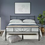 Yaheetech - lit double 140 x 200 cm en m�tal pour adultes grande espace en lattes noir moderne