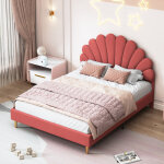 Eifson ? lit double 140x190 cm ? lit princesse en velours rouge ? t�te de lit fleurie ? sommier � lattes ...