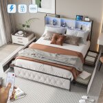 Dans les nuages ? lit double 140x200 cm avec 4 tiroirs ? �clairage led et port usb ? sommier � lattes ...