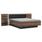 Meubletmoi - lit double 160 x 200 d�cor ch�ne fonc� et noir avec led - riviera