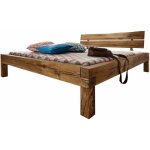 Lit double 160x200 cadre en poutres de ch�ne sauvage brun - tabac huil� jangali 411