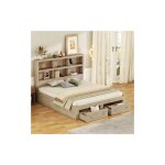 Modernluxe - lit double 160x200cm en bois massif avec tiroirs et t�te de rangement - sommier � lattes ...