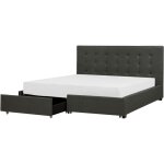 Beliani - lit double 180x200 cm en tissu gris fonc� t�te capitonn�e cadre � 2 tiroirs rochelle