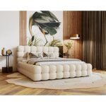 Emporius - lit double 180x200 parlas bis - lit avec tissu boucl� - lit design avec rangement (cr�me - ...