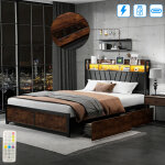 Lit double adulte 160�200 avec 4 tiroirs de rangement et sommier m�tallique - cadre de lit avec chargement ...