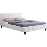 Idimex - lit double josy, 140 x 190 cm, capitonn� avec sommier, rev�tement synth�tique blanc