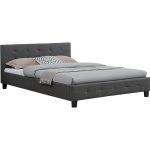 Idimex - lit double mathieu, 140 x 190 cm, capitonn� avec sommier, rev�tement synth�tique gris