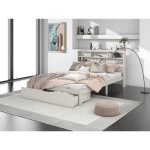 Redom - lit double massif, avec tiroirs et sommier à lattes, 140x200cm, en bois, blanc Redom - lit double massif, avec tiroirs et sommier à lattes, 140x200cm, en bois, blanc
